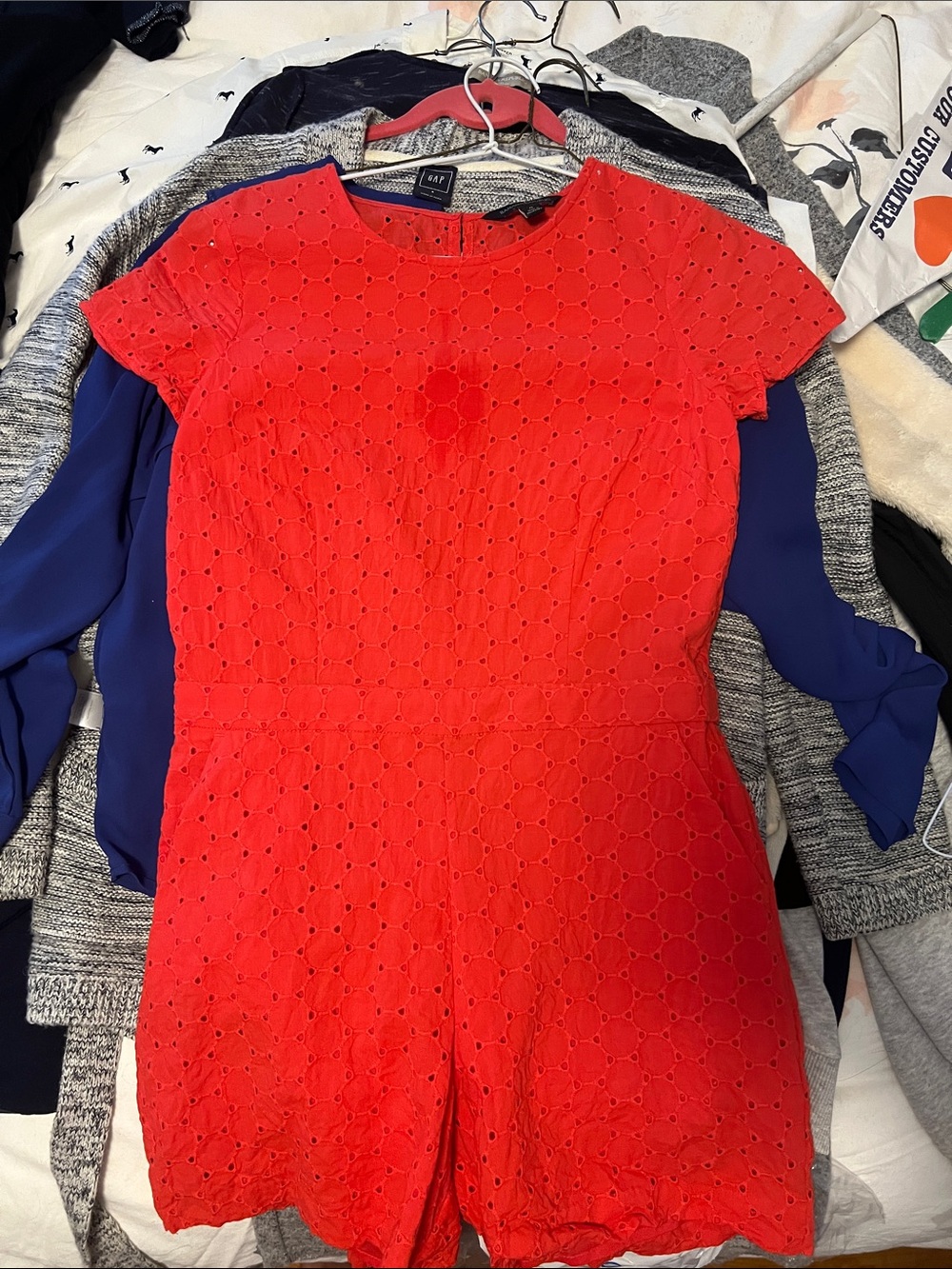 Banana Republic bright Coral Eyelet Short-Sleeve Romper
